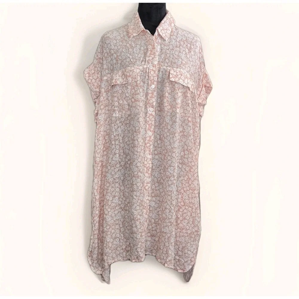 Lost + Wander The Seascape Cover Up Dress M/L Floral Summer Dress Peach‎ White